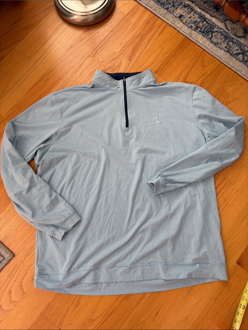 Rhoback  XXXL Light Blue Striped Quarter Zip Pullover Long Sleeve